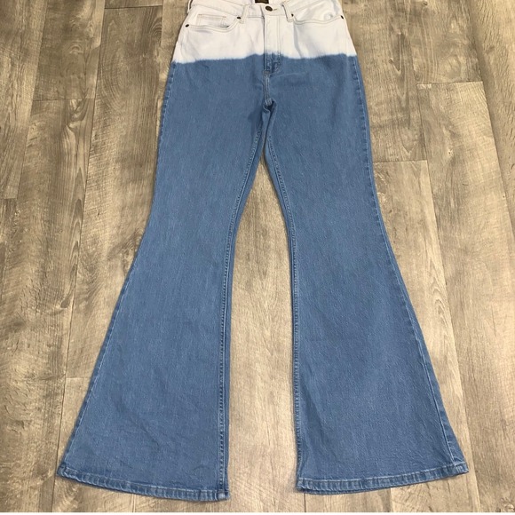 Lee Jeans Womens 29x33 (28x31.5) High Rise Flare Bell Bottom Dip Dye Denim - Picture 1 of 11